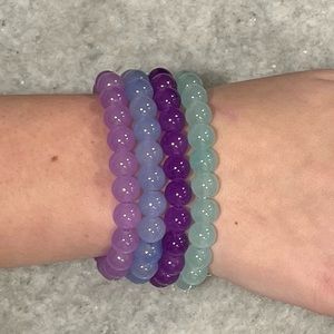 Handmade Different Variety Of Purple Shaded Beaded Bracelet Stack - 4 Bracelets